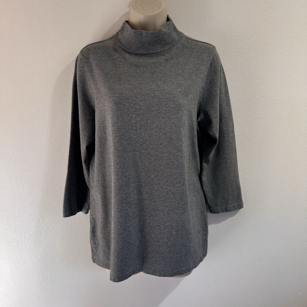 E.L.I. Shirt L Mock Neck Pullover Heather Gray Pima Cotton Stretch 3/4 Sleeves